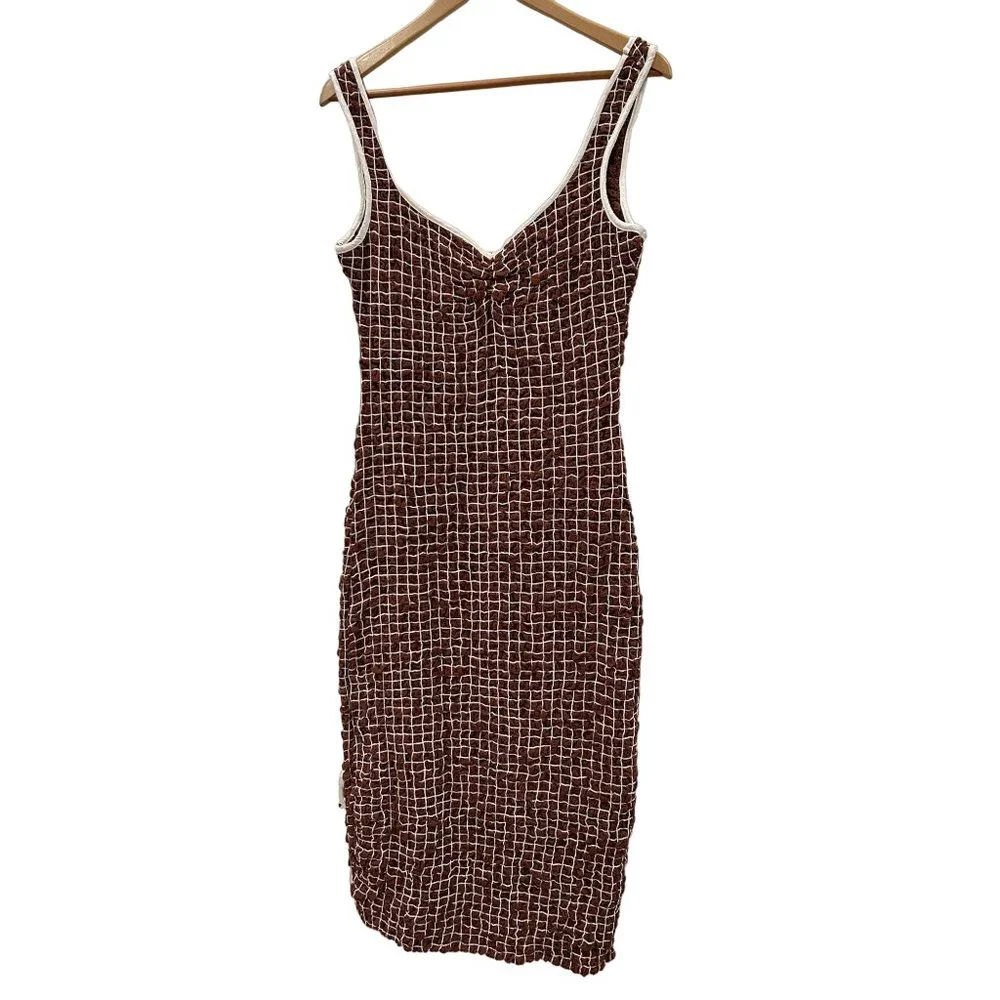 Free People Set The Bar Smocked Midi in Brown Size Medium Y2k 90s_5